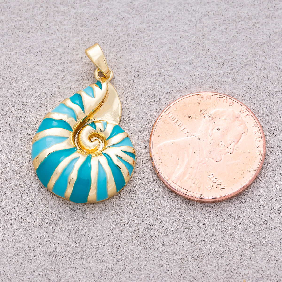16K Gold Plated Blue Enamel Conch Shell Ocean Pendant - Sold Each