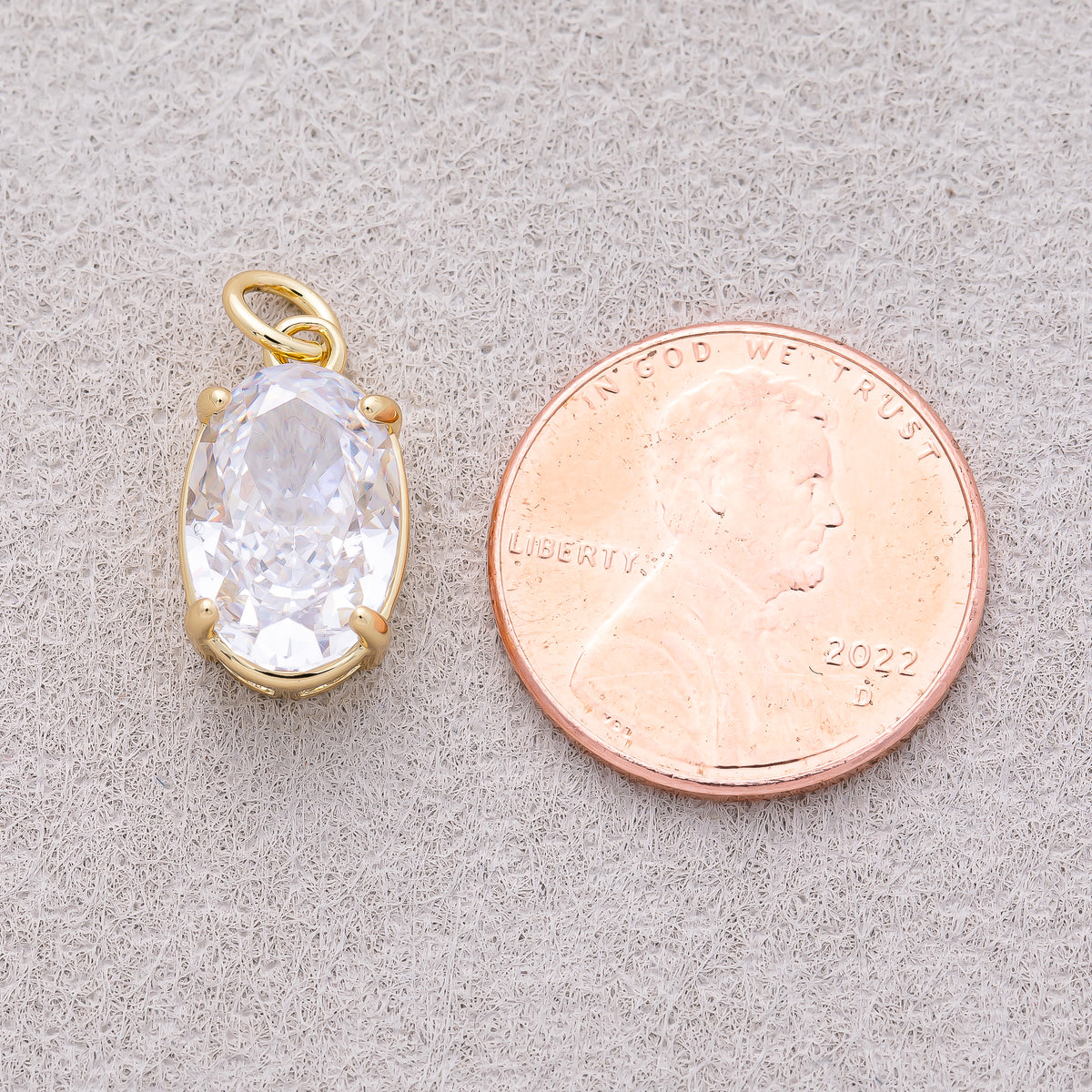 16K Gold Plated Clear CZ Oval Charm - Sold Each