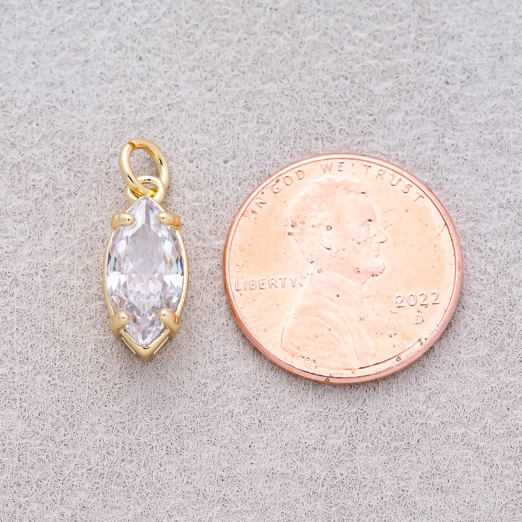 16K Gold Plated Clear CZ Marquise Charm - Sold Each