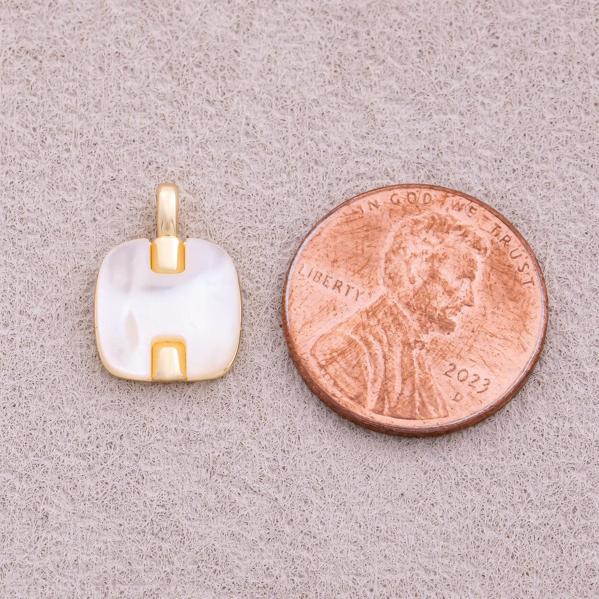 16K Gold Plated Mother Of Pearl Square Tag Charm - Sold Each