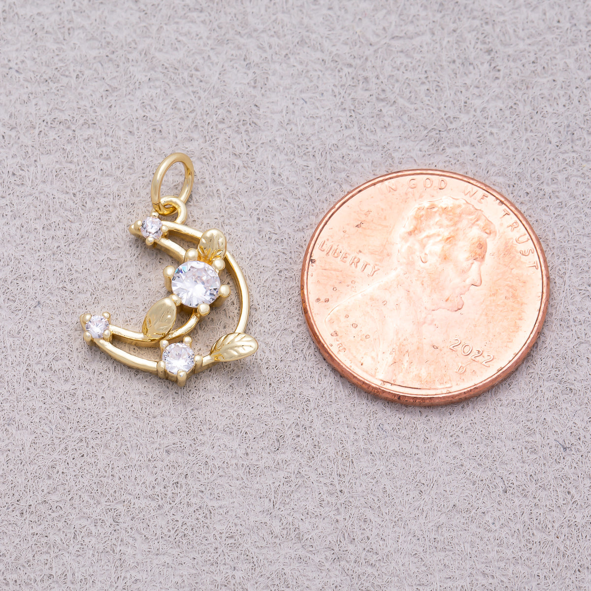 16K Gold Plated Clear CZ Celestial Open Crescent Moon Charm - Sold Each