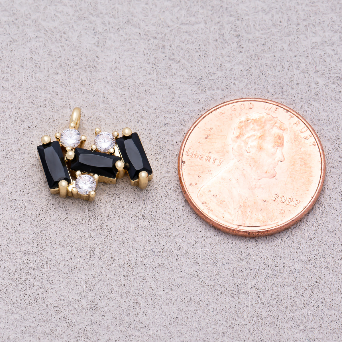 16K Gold Plated Black CZ Triple Baguette Charm - Sold Each