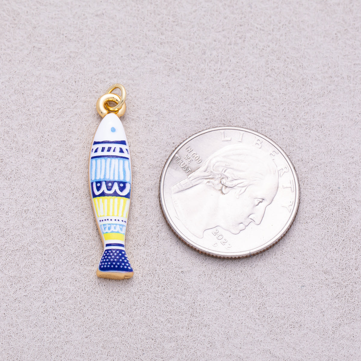 16K Gold Plated Colorful Mediterranean Enamel Sardine Fish Charm - Sold Each