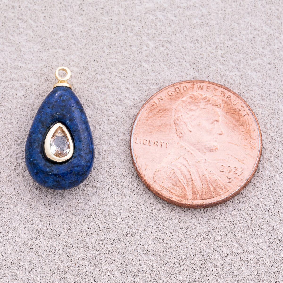 16K Gold Plated Clear CZ Blue Lapiz Lazuli Teardrop Charm - Sold Each