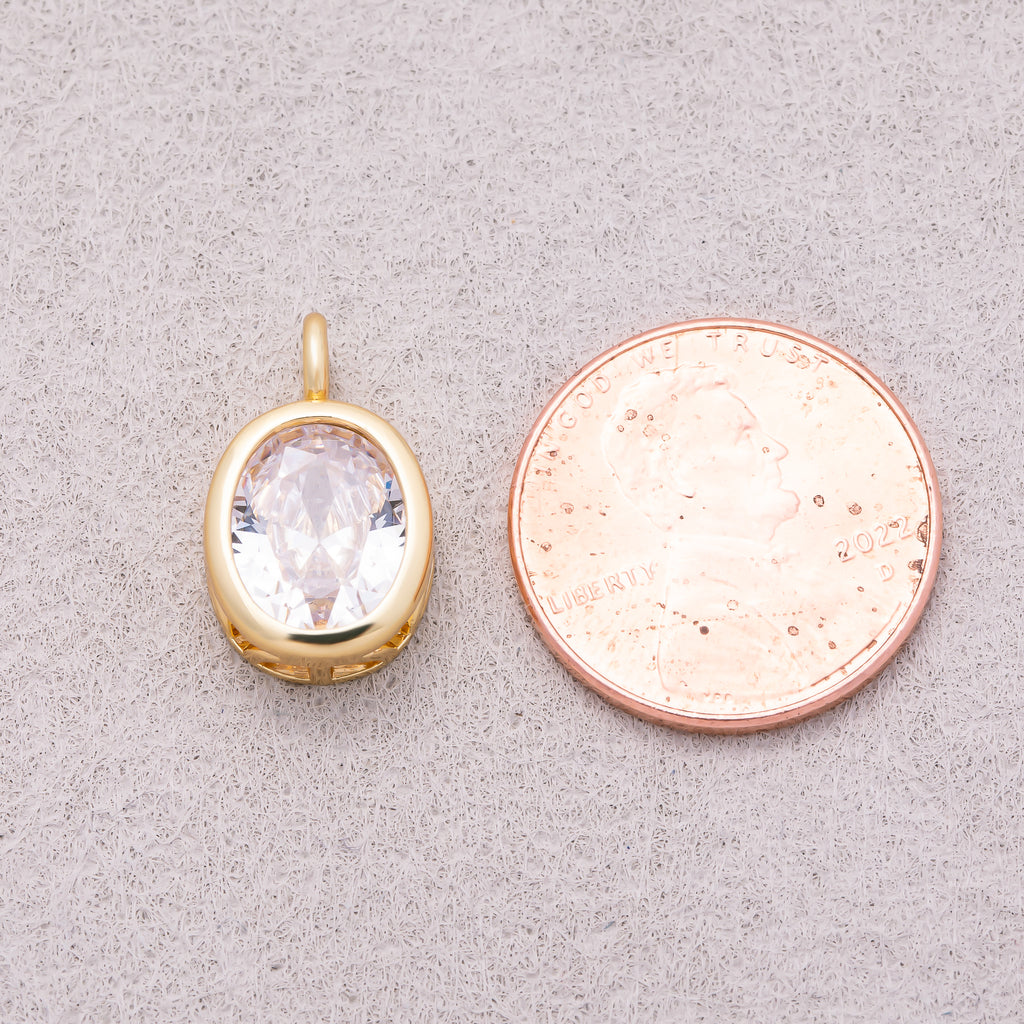 16K Gold Plated Oval CZ Bezel Solitaire Pendant - Sold Each