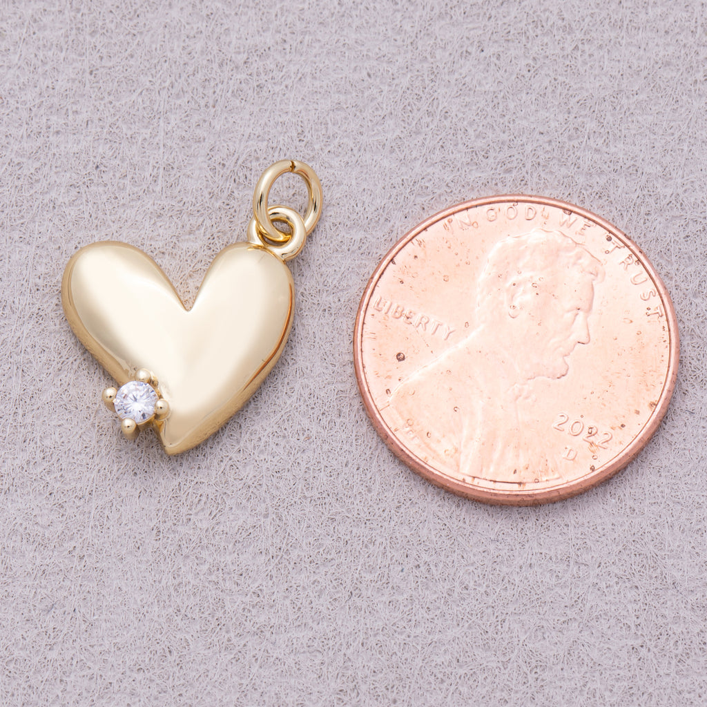 16K Gold Plated Clear CZ Heart Mini Charm - Sold Each