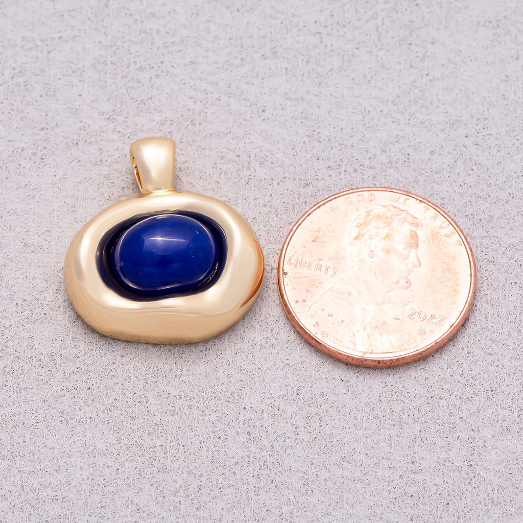 16K Gold Plated Colorful Natural Gemstone Irregular Oval Charm - Sold Each