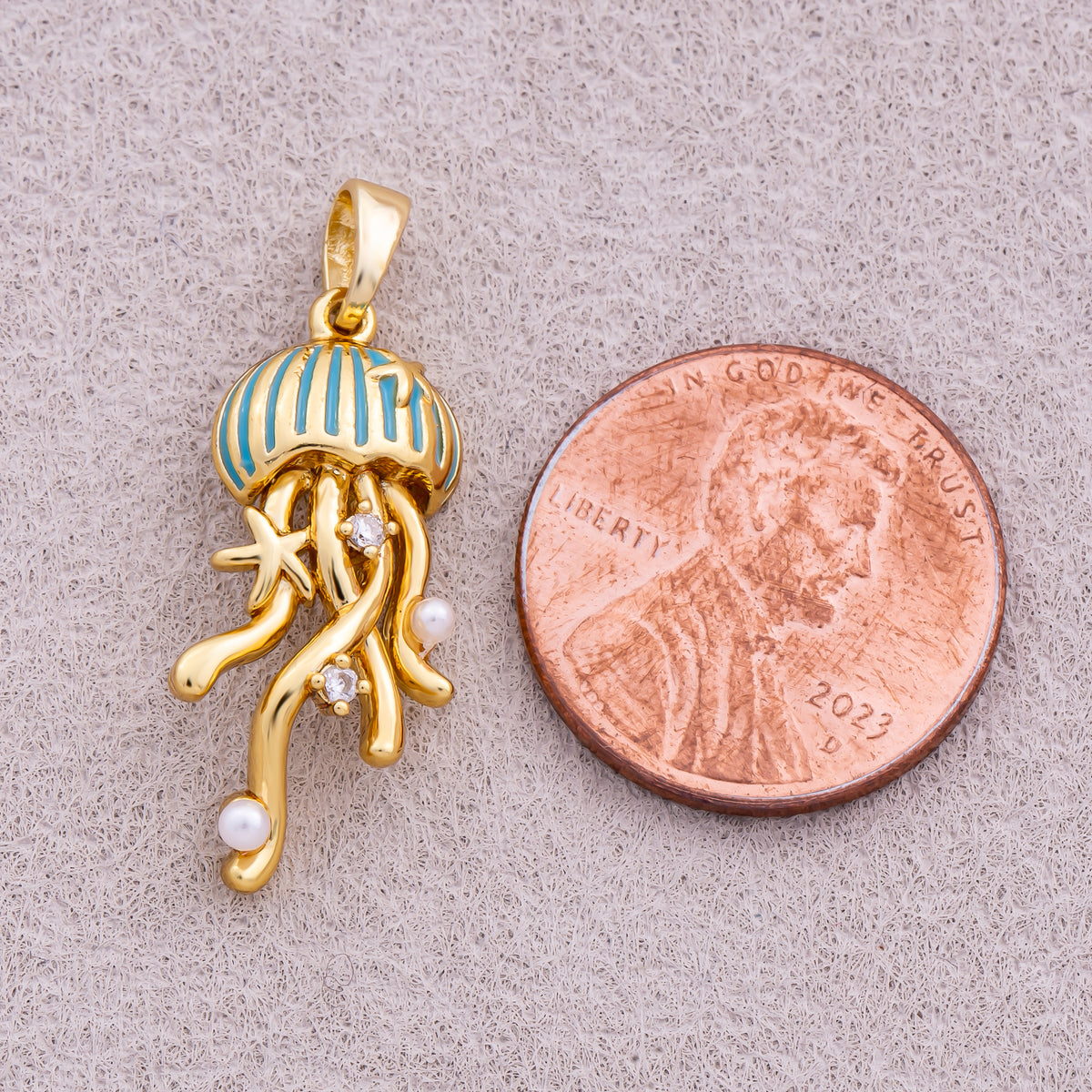 16K Gold Plated Clear CZ Celestial Jellyfish Charm - Sold Each