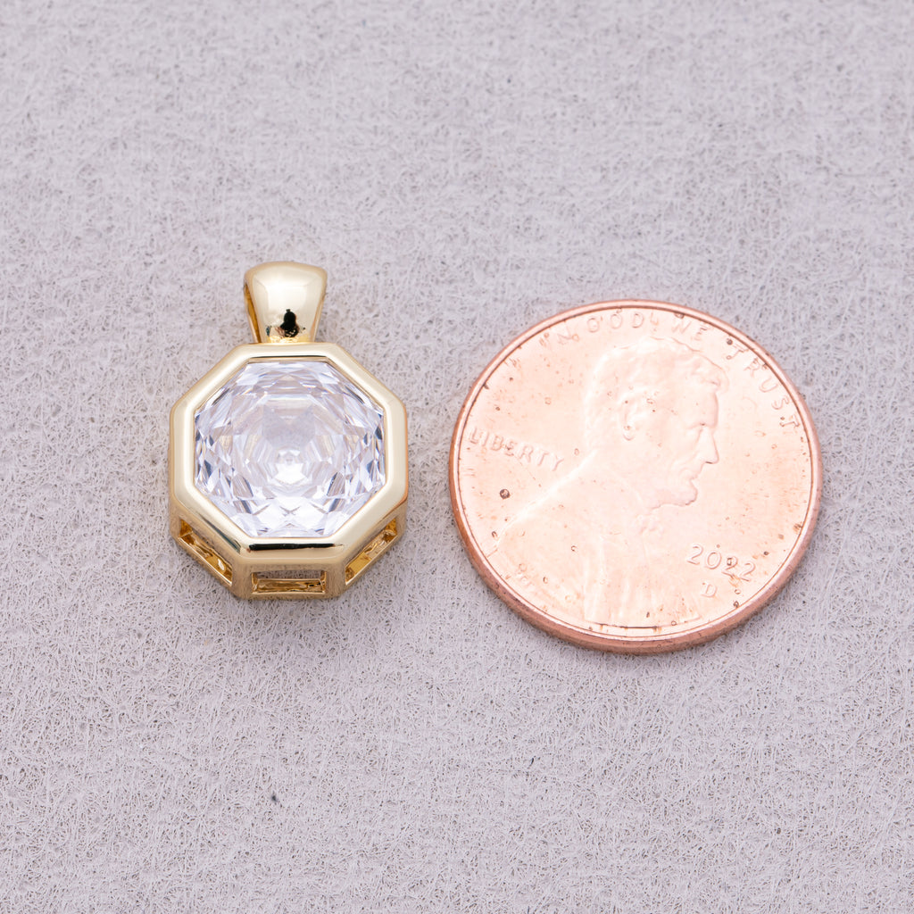 16K Gold Plated Clear CZ Mini Hexagon Bezel Pendant - Sold Each