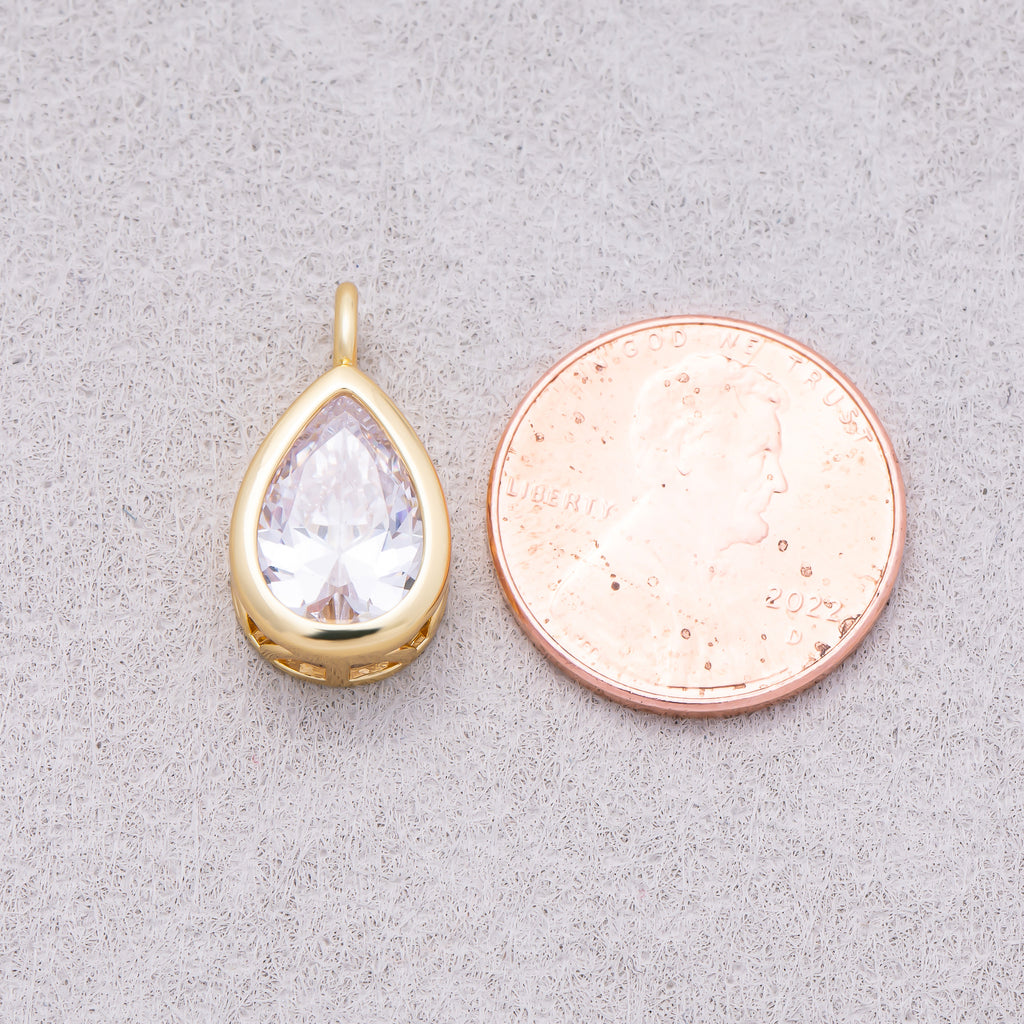 16K Gold Plated Teardrop CZ Bezel Solitaire Pendant - Sold Each