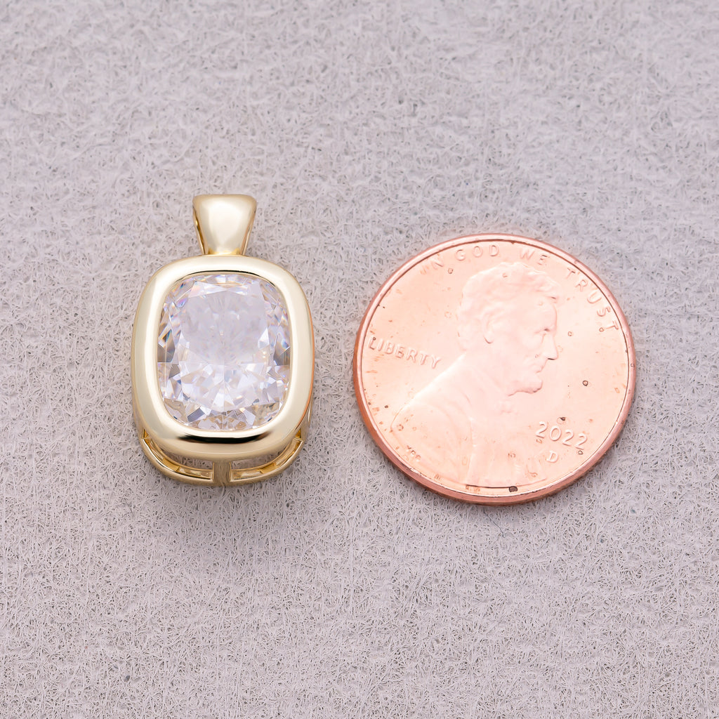 16K Gold Plated Clear CZ Mini Oval Bezel Pendant - Sold Each