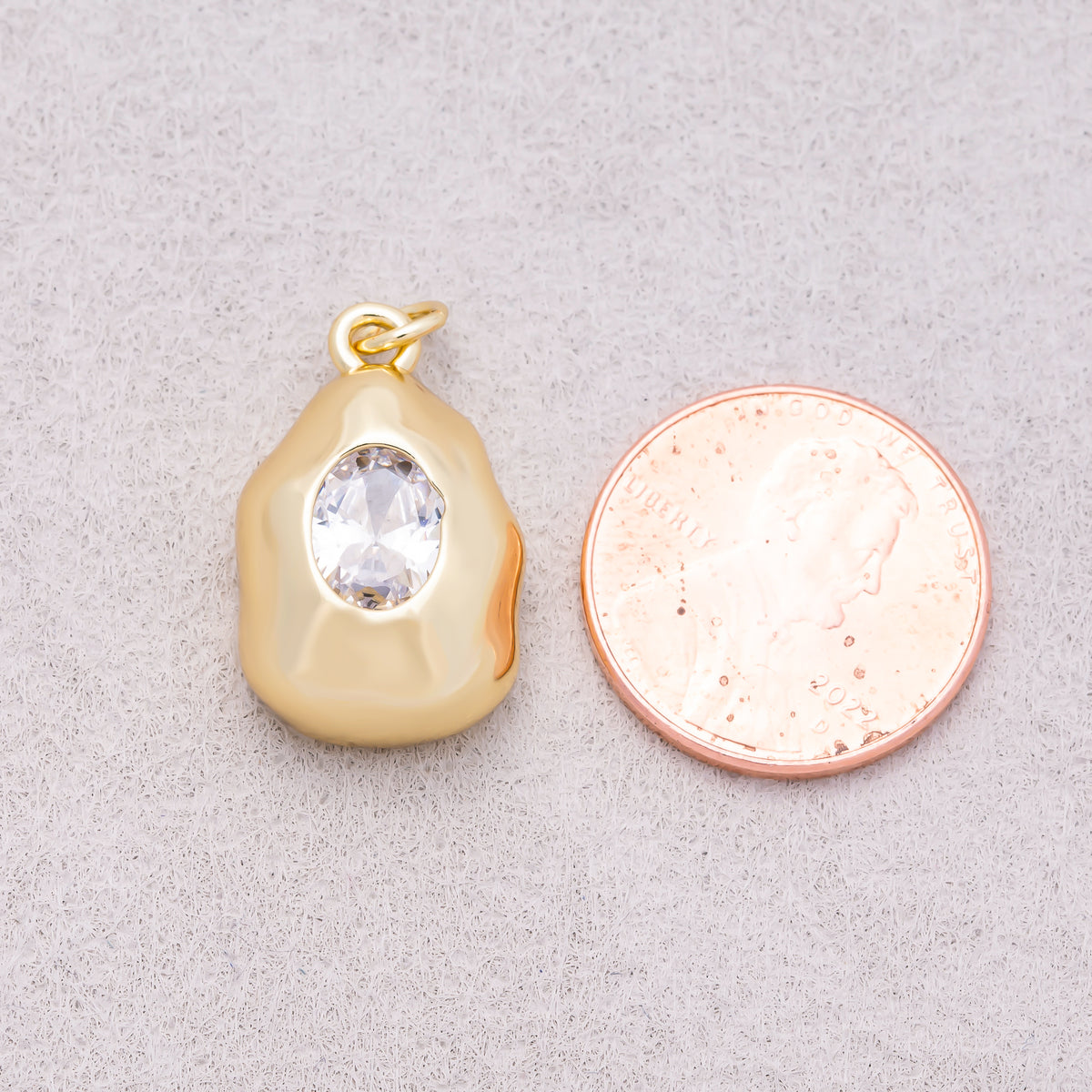 16K Gold Plated Clear CZ Oval Geometric Molten Bezel Chubby Charm - Sold Each