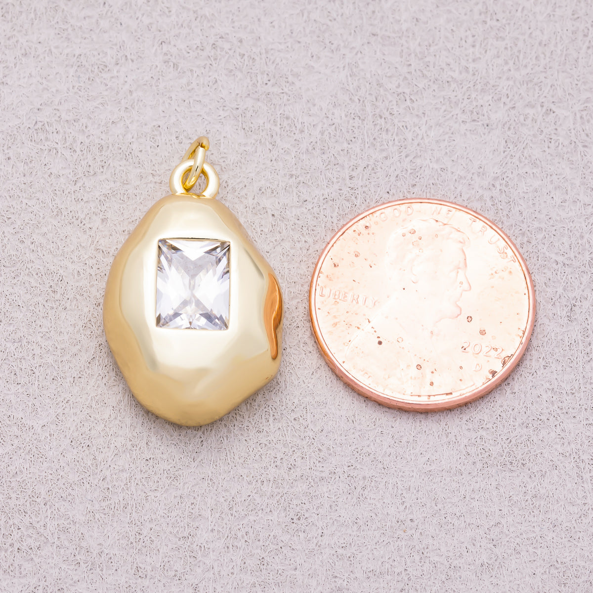 16K Gold Plated Clear CZ Baguette Geometric Molten Bezel Chubby Charm - Sold Each