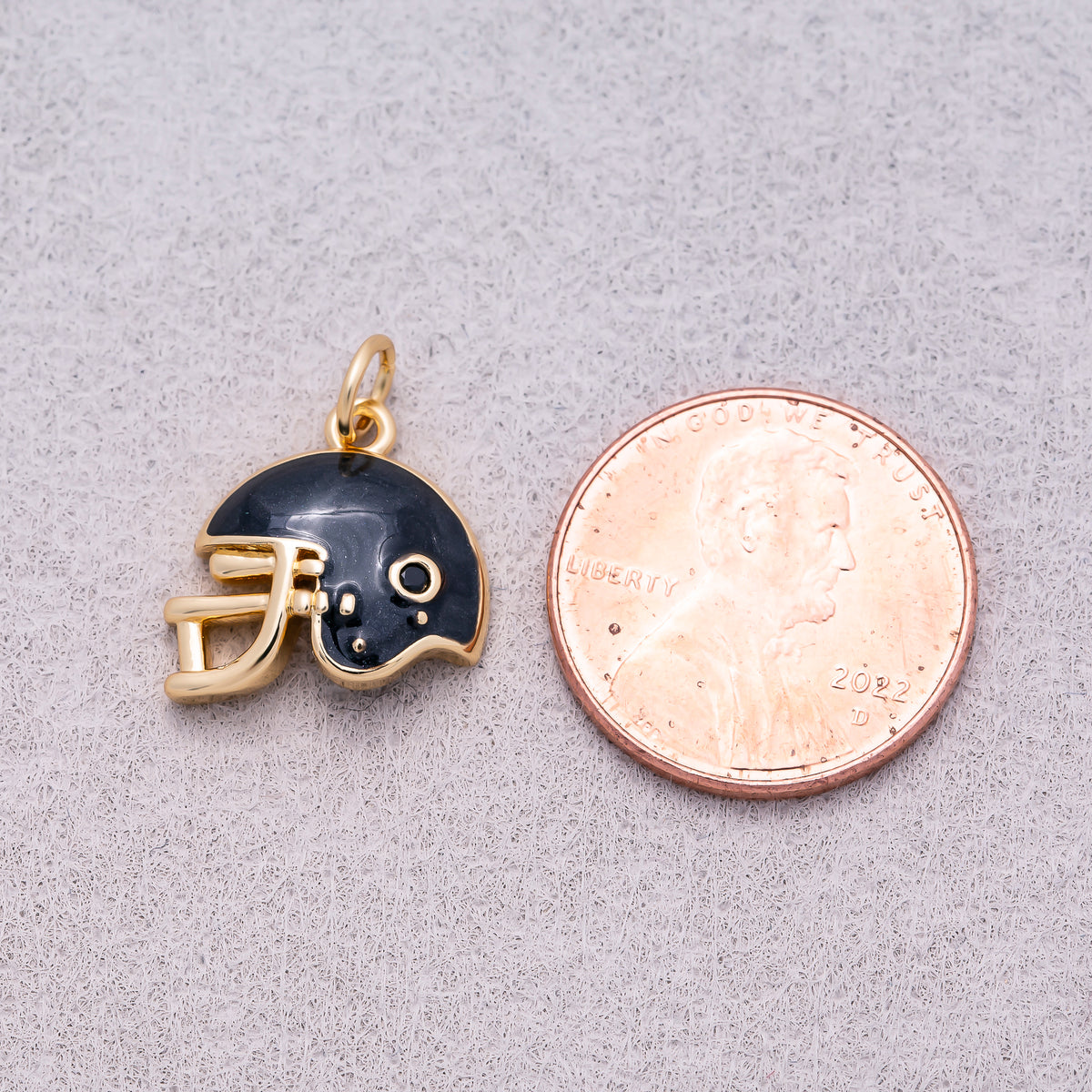 16K Gold Plated Black Enamel American Football Helmet Charm - Sold Each