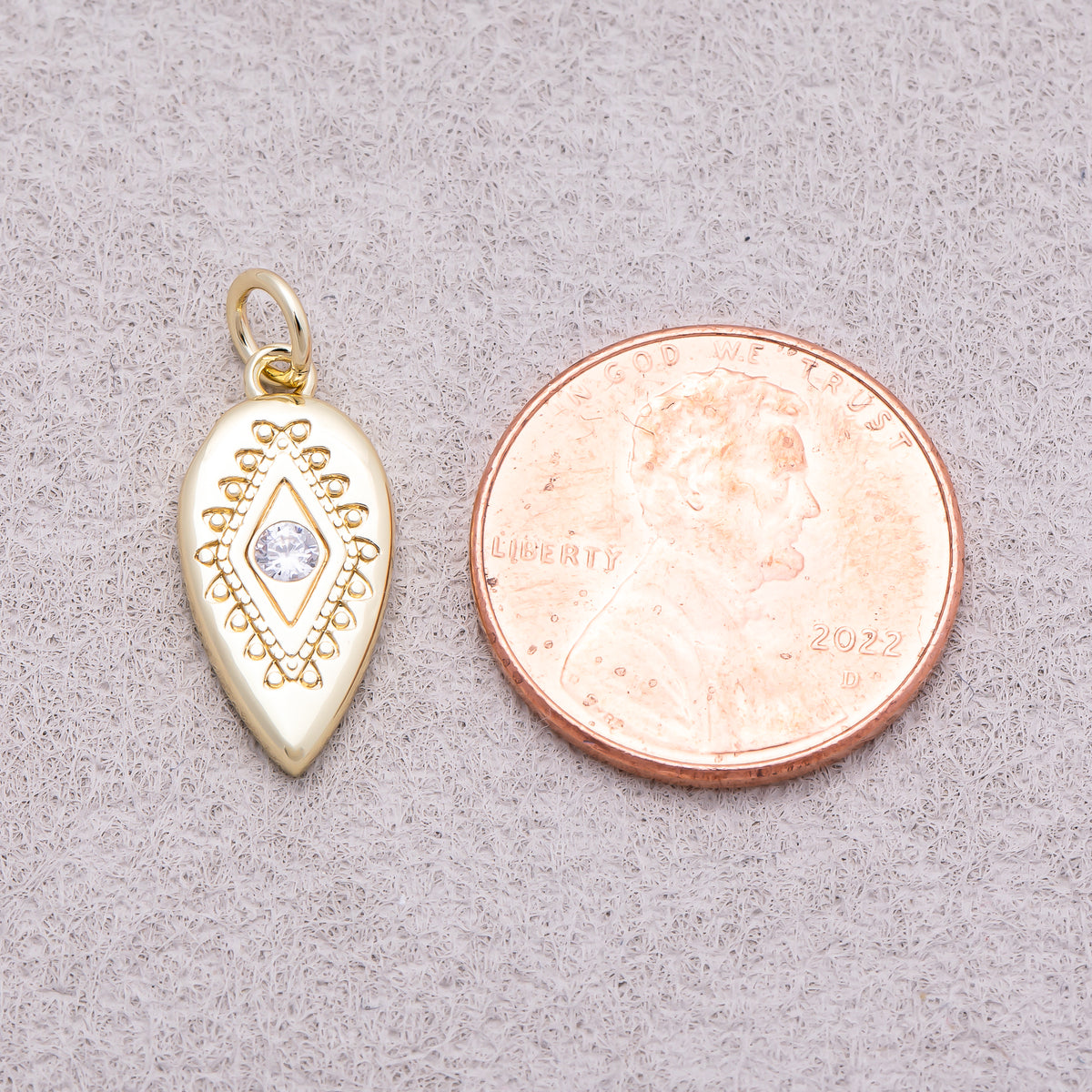 16K Gold Plated Clear CZ Religious Evil Eye Rhombus Teardrop Charm - Sold Each