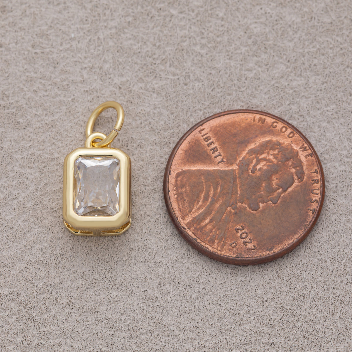 16K Gold Plated Clear Baguette CZ Bezel Rectangular Charm - Sold Each