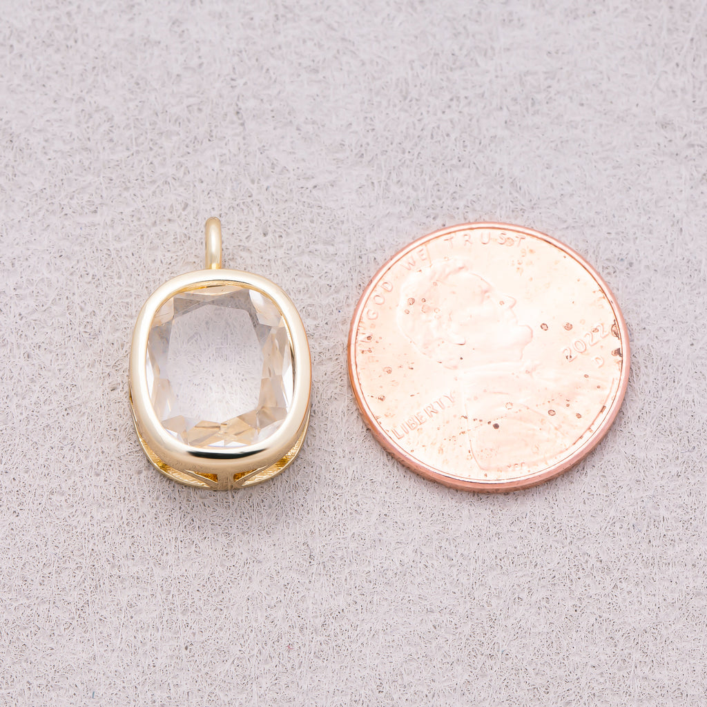 16K Gold Plated Clear CZ Rounded Oval Baguette Solitaire Bezel Pendant - Sold Each