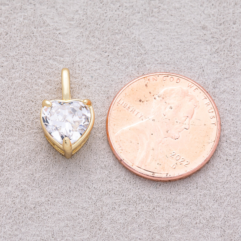 16K Gold Plated Clear CZ Love Heart Pendant - Sold Each