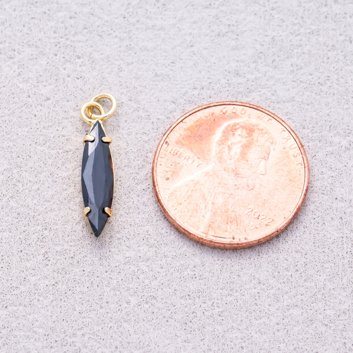 16K Gold Plated Black CZ Marquise Birthstone Charm - Sold Each