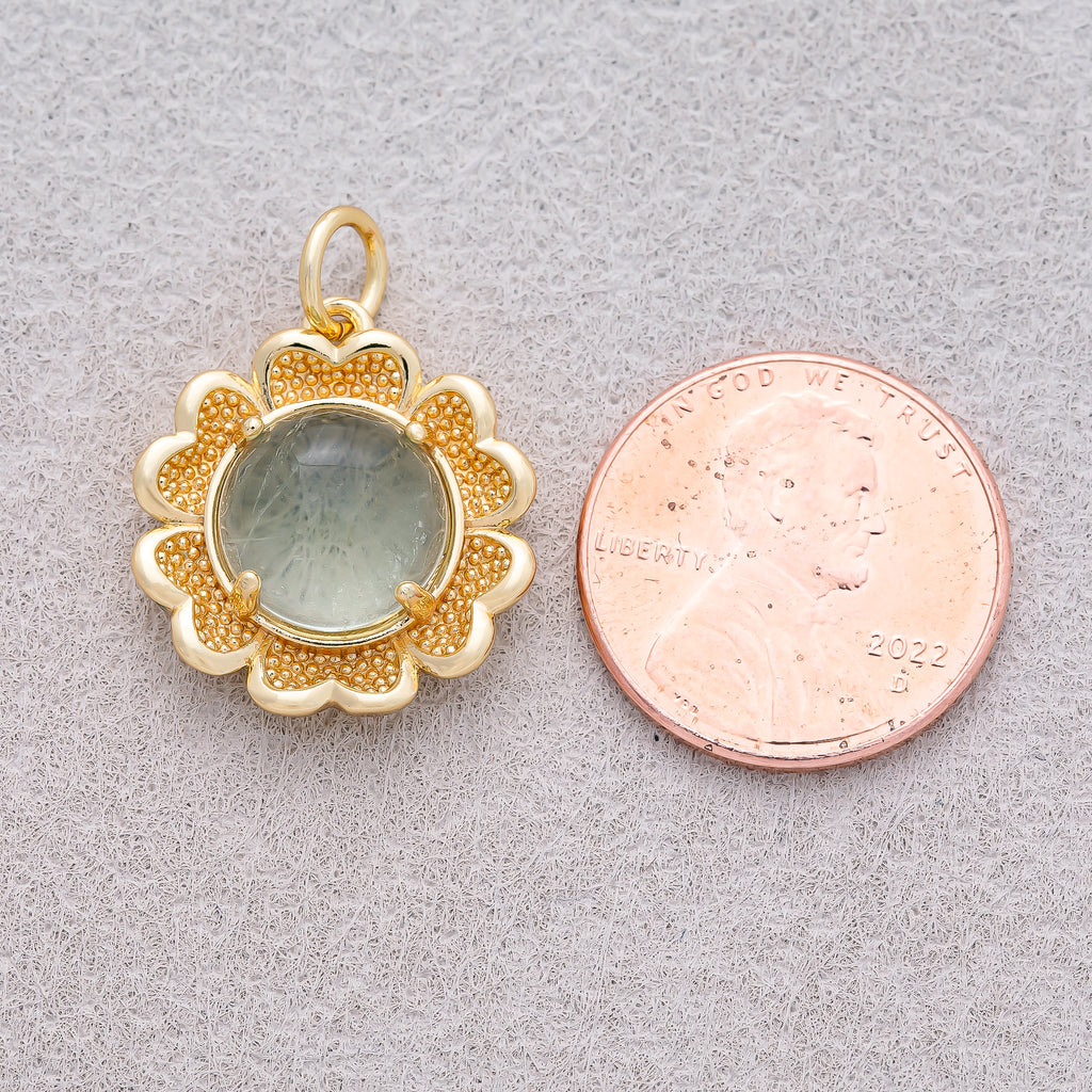 16K Gold Plated Natural Gemstone Blooming Flower Charm - Sold Each