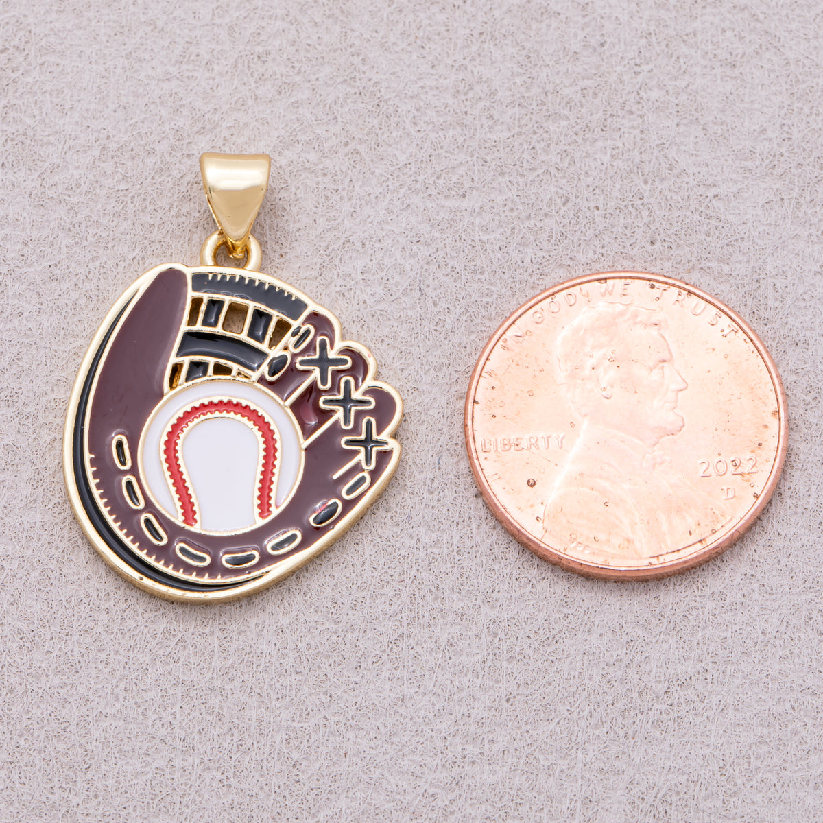 16K Gold Plated Brown Baseball Glove Enamel Sports Pendant - Sold Each