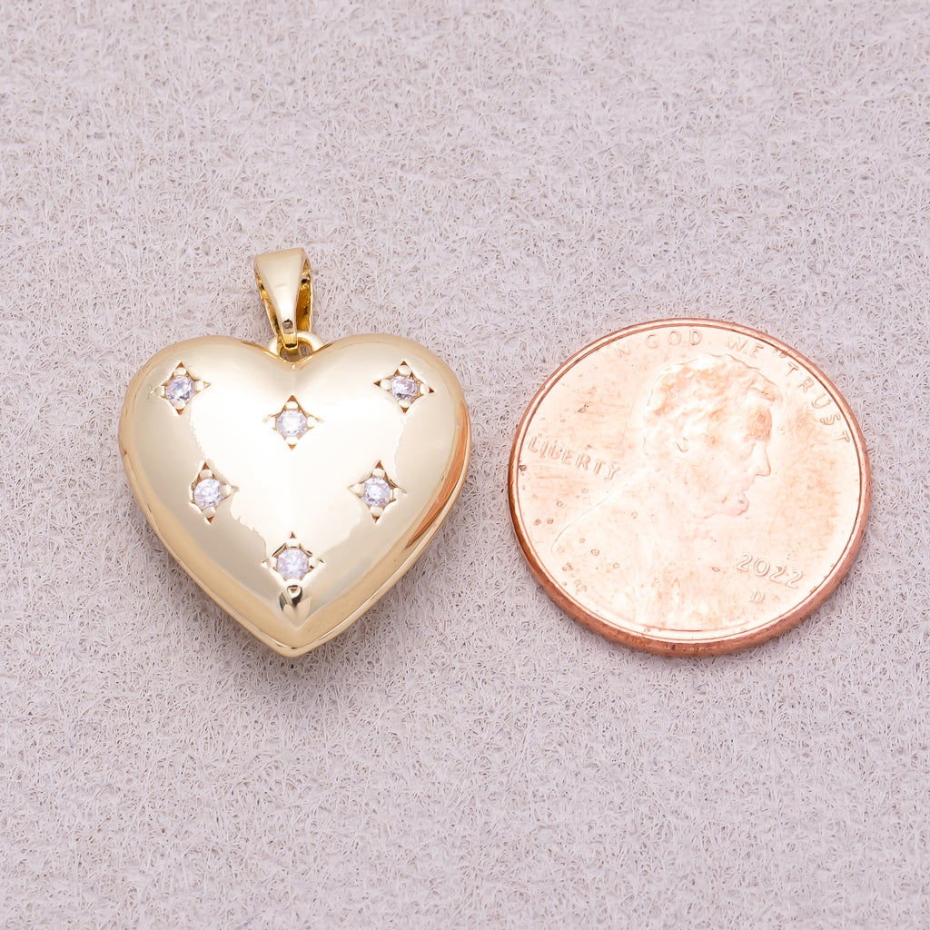 16K Gold Plated Clear CZ Starburst Love Heart Open Locket Pendant - Sold Each