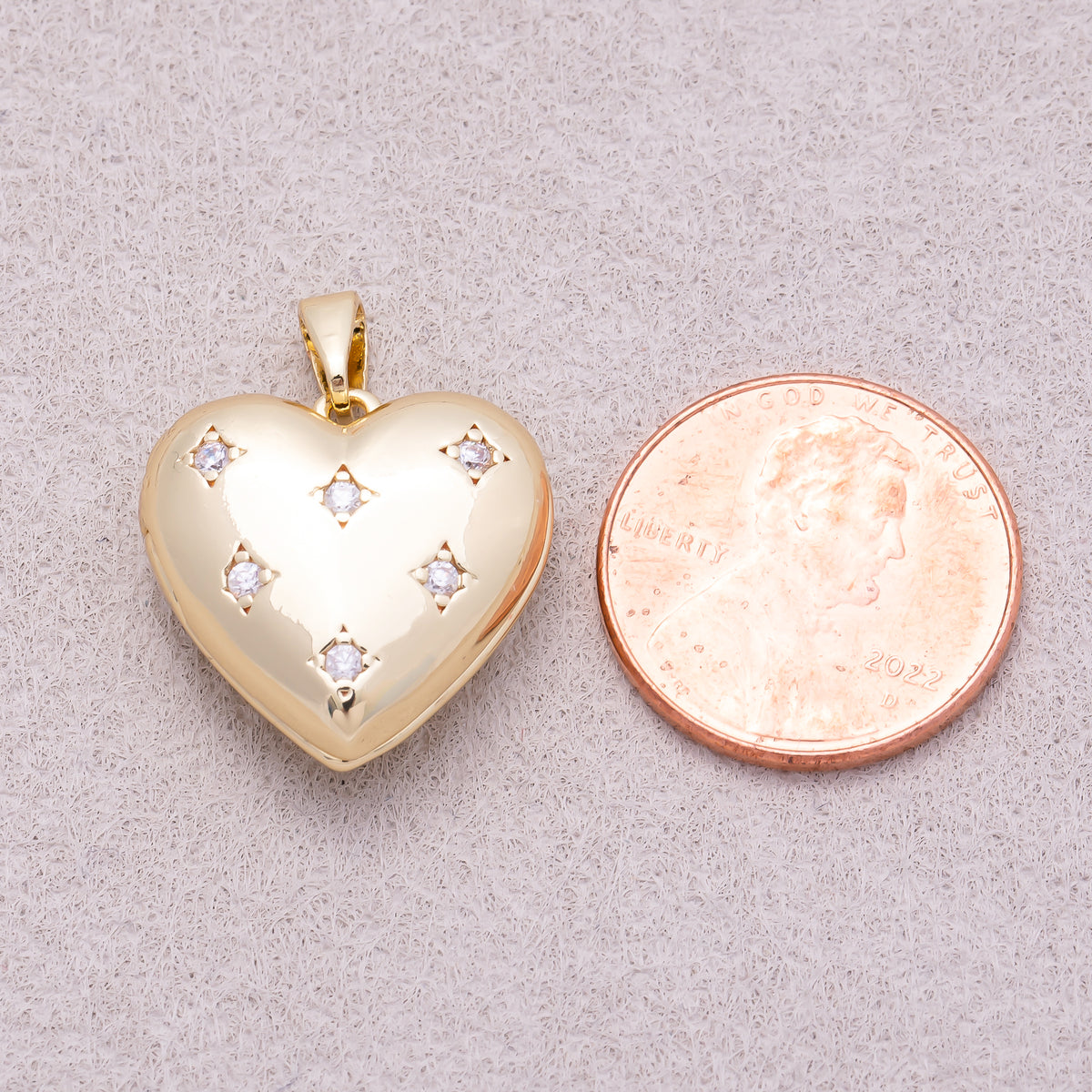16K Gold Plated Clear CZ Starburst Love Heart Open Locket Pendant - Sold Each