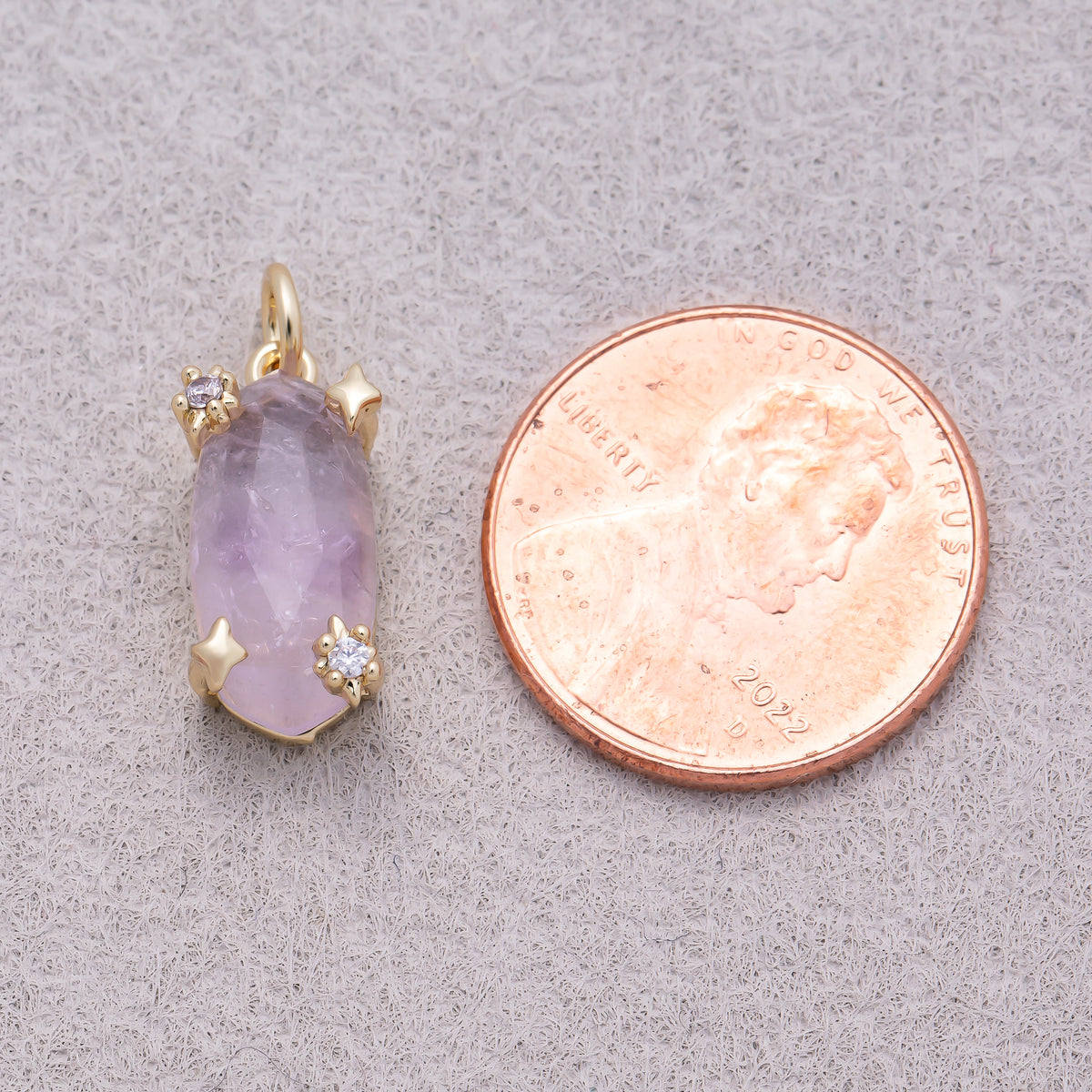 16K Gold Plated Faceted Natural Gemstone with Celestial Star Rectangular Pendant - Sold Each