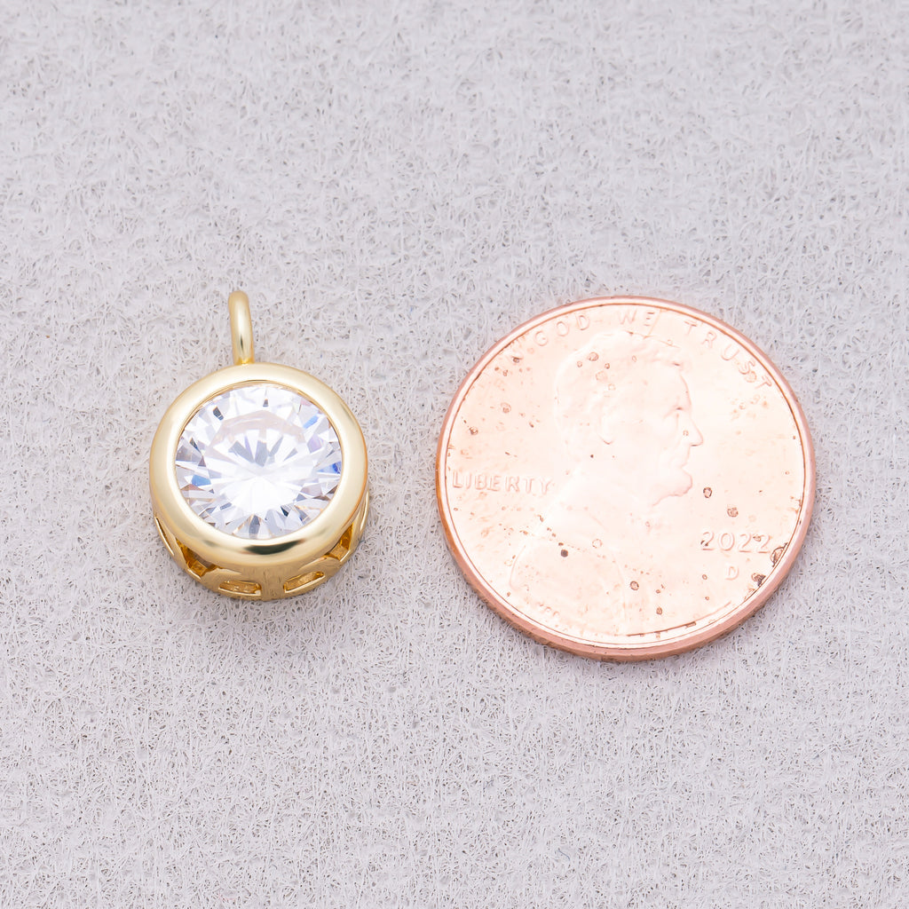 16K Gold Plated Round CZ Bezel Solitaire Pendant - Sold Each