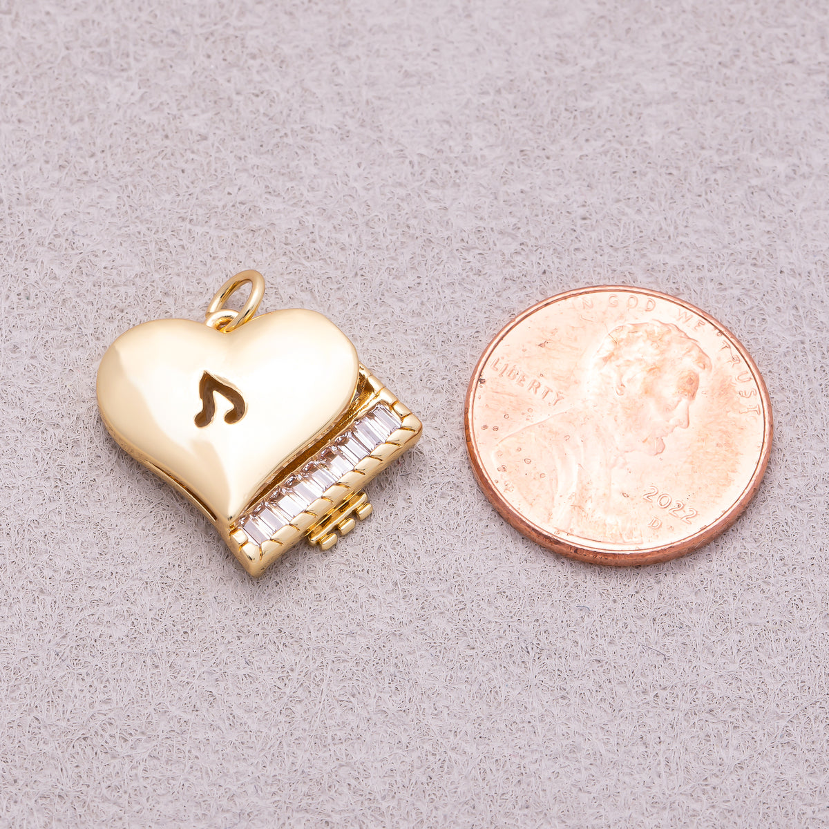 16K Gold Plated Baguette CZ Heart Piano Musical Instrument Charm - Sold Each