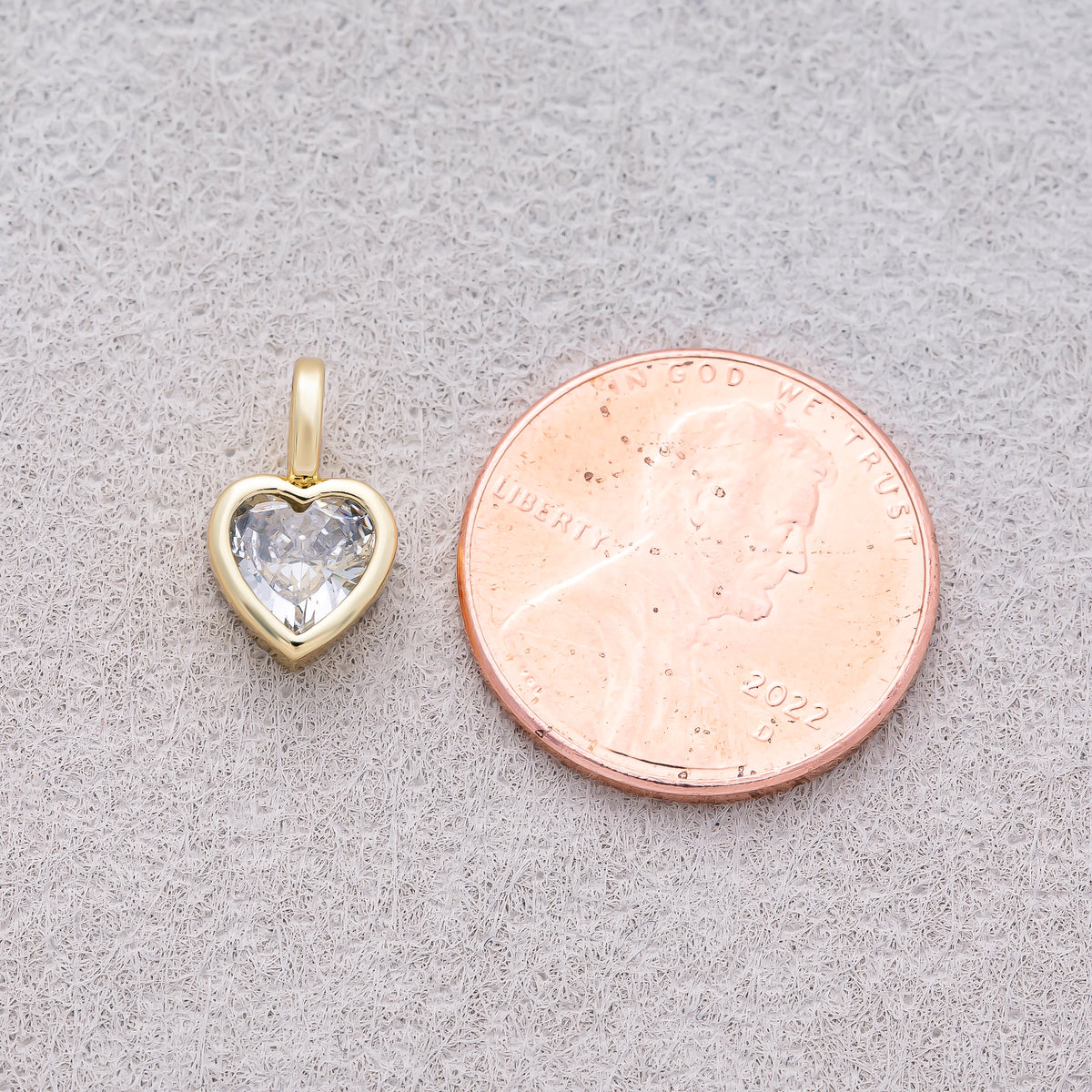 16K Gold Plated Bezel Set CZ Heart Shaped Pendant - Sold Each