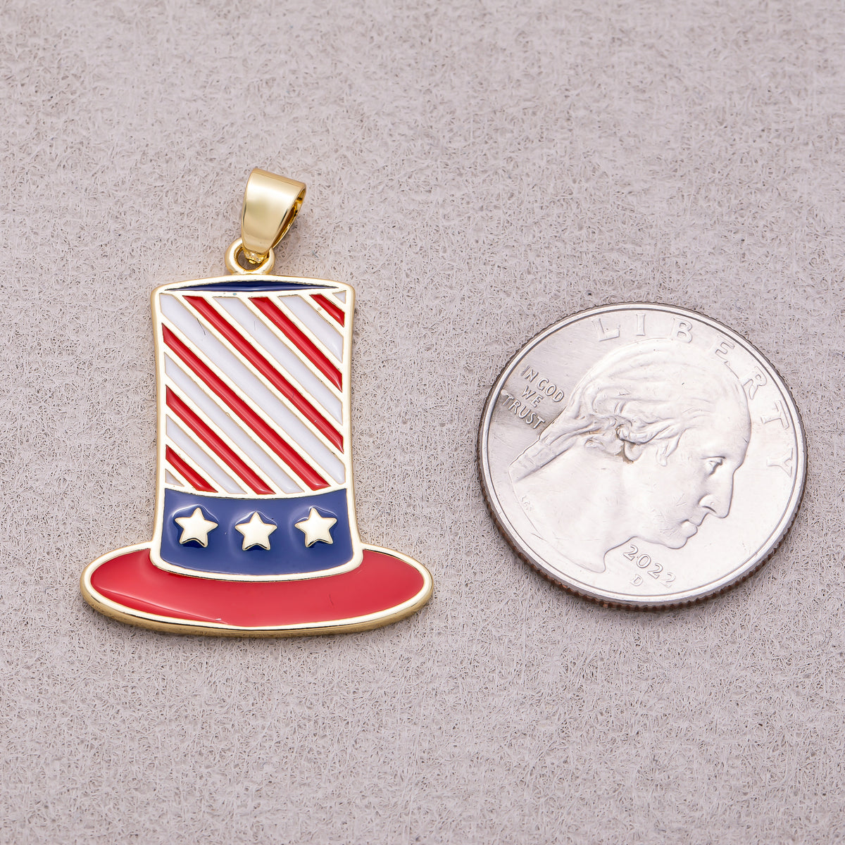 16K Gold Plated American Flag Circus Hat Enamel Pendant - Sold Each