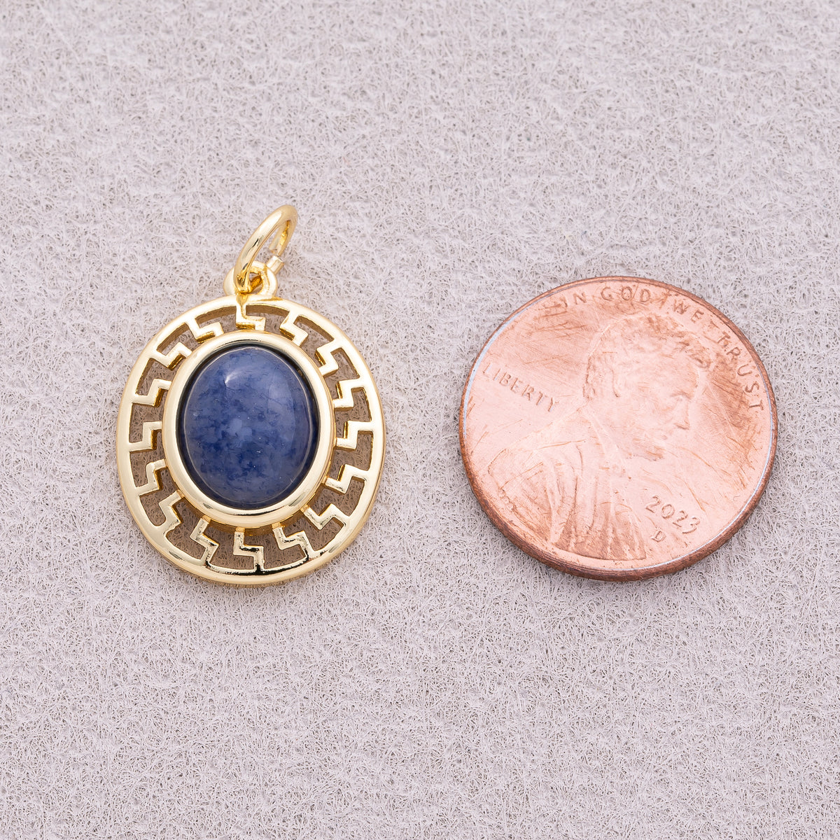 16K Gold Plated Blue Aventurin Natural Gemstone Oval Charm - Sold Each