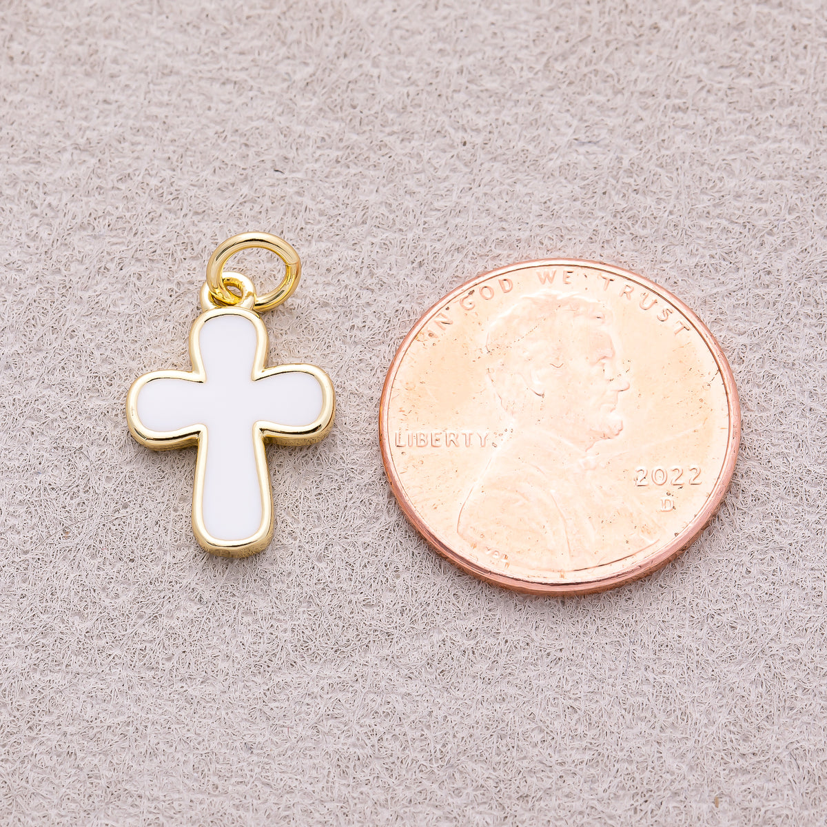 16K Gold Plated Bezel Set Acrylic Religious Cross Charm - Sold Each