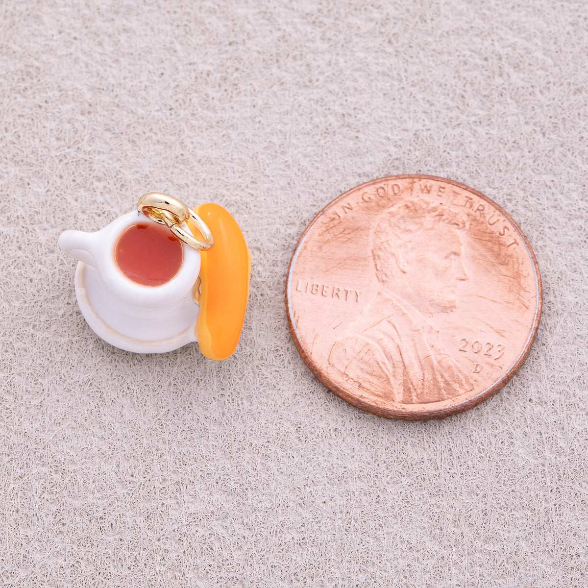 16K Gold Plated Breakfast Bread and Coffee Enamel Pendant - Sold Each