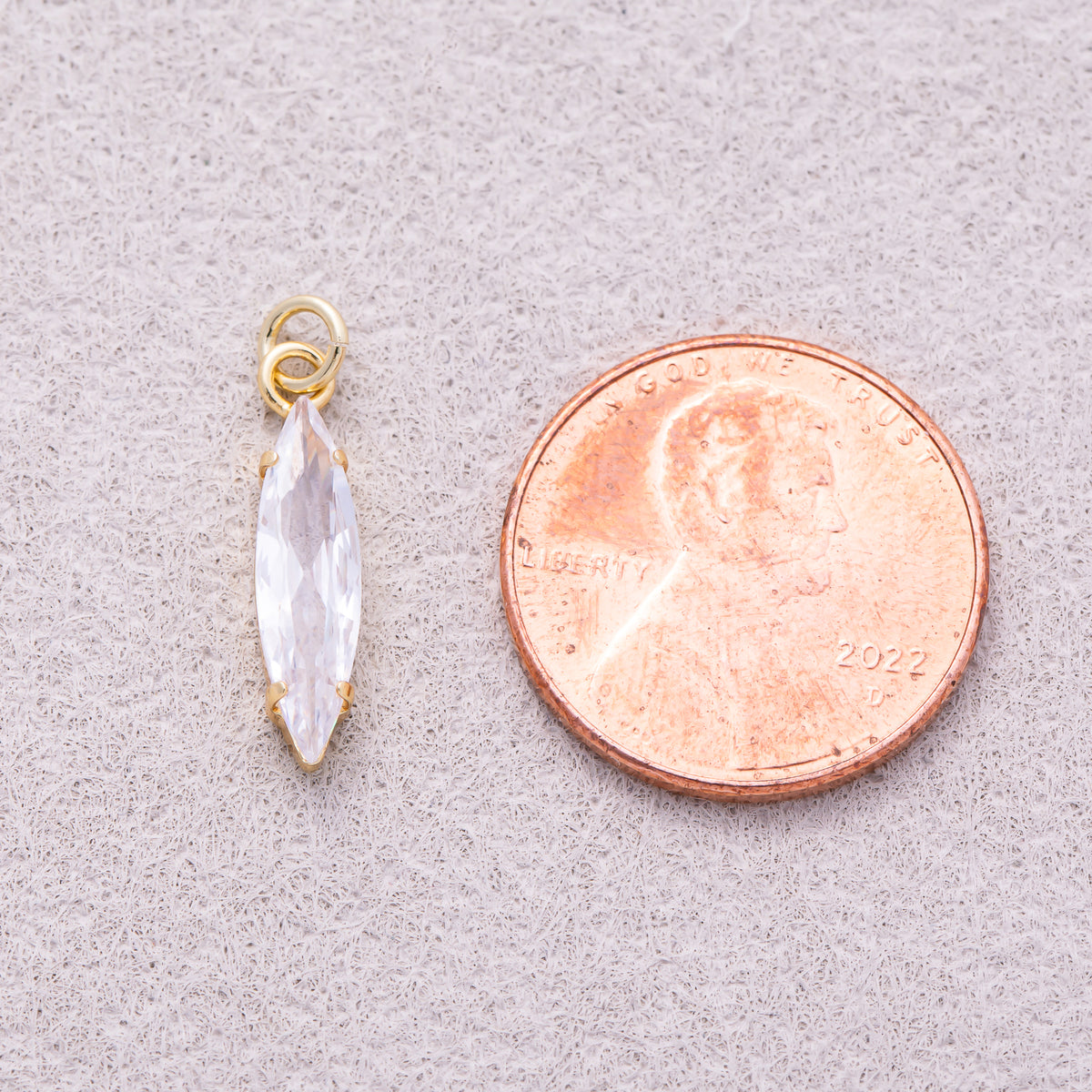 16K Gold Plated Clear CZ Marquise Birthstone Charm - Sold Each