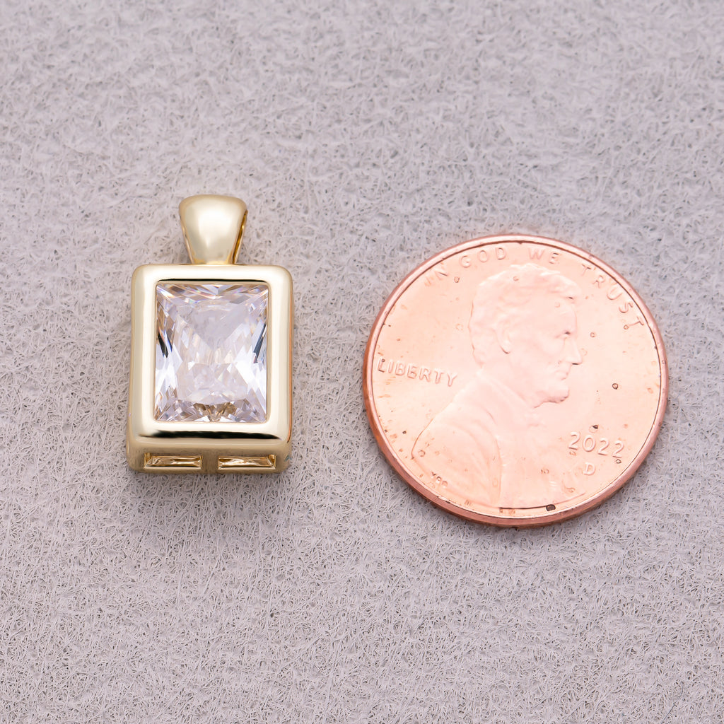 16K Gold Plated Clear CZ Mini Baguette Bezel Pendant - Sold Each