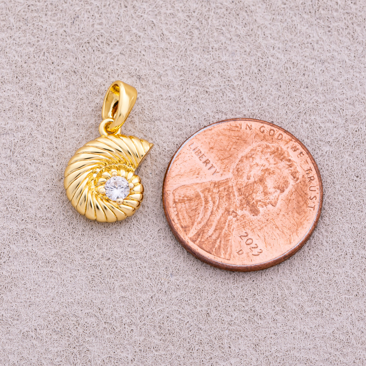 16K Gold Plated Solitaire CZ Ocean Seashell Charm - Sold Each