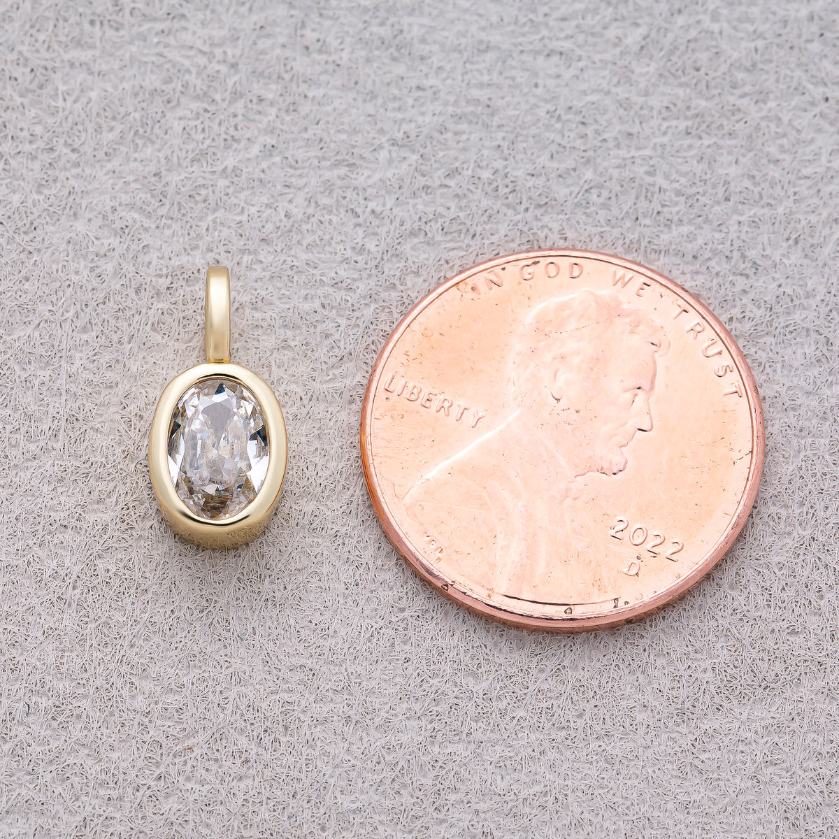 16K Gold Plated Bezel Set CZ Oval Pendant - Sold Each