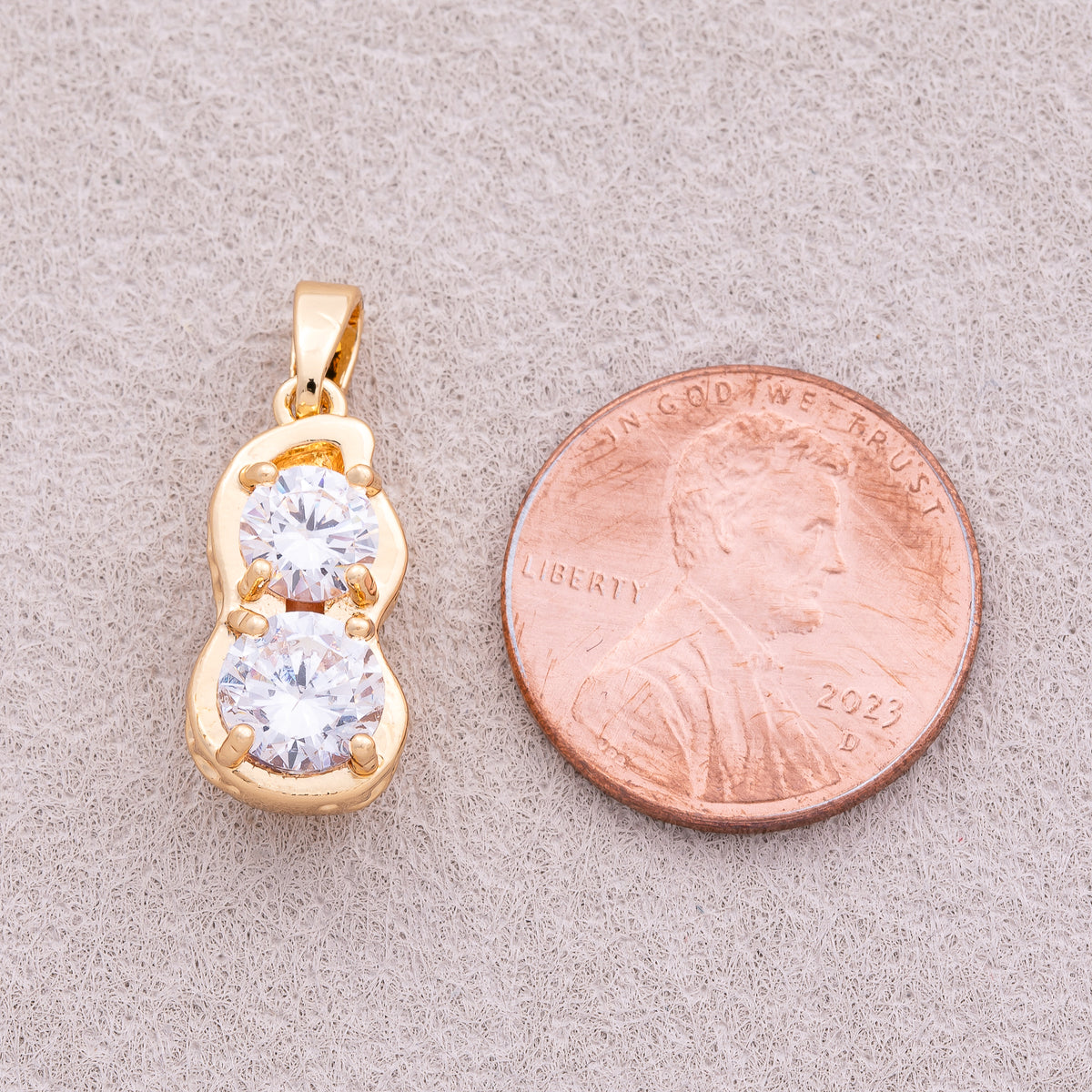 16K Gold Plated Clear CZ Peanut Textured Pendant - Sold Each