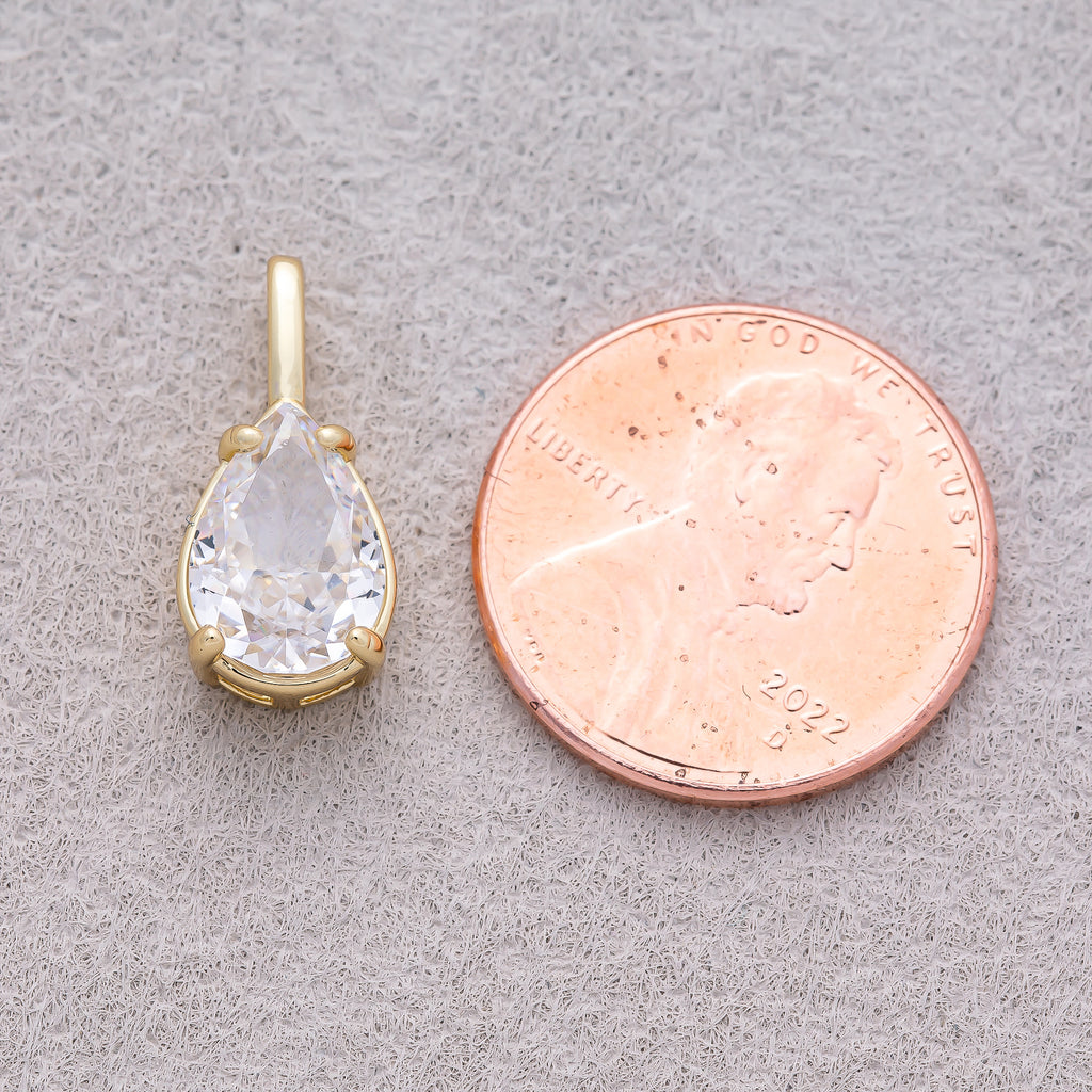 16K Gold Plated Clear CZ Teardrop Pendant - Sold Each