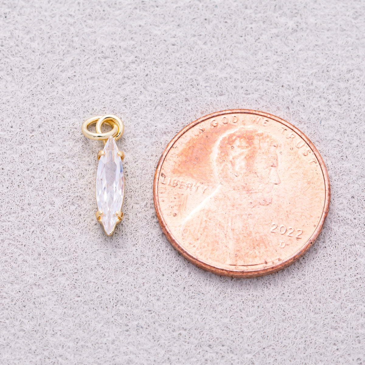 16K Gold Plated Clear CZ Minimalist Marquise Birthstone Charm - Sold Each