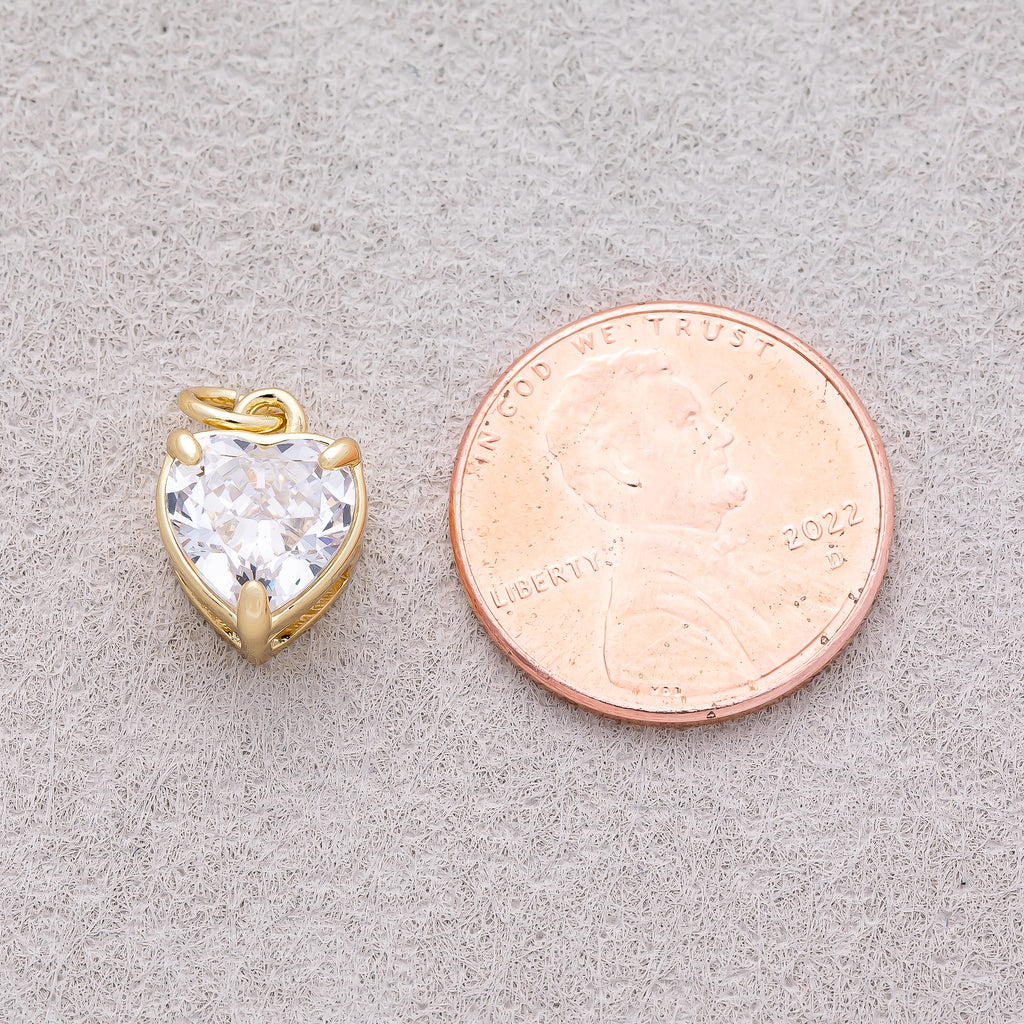 16K Gold Plated Clear CZ Love Heart Charm - Sold Each