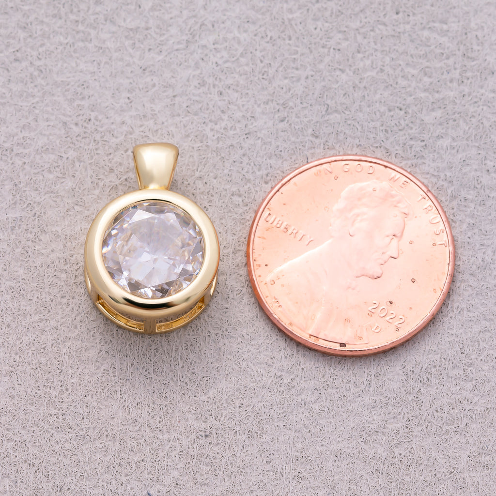 16K Gold Plated Clear CZ Mini Round Bezel Pendant - Sold Each