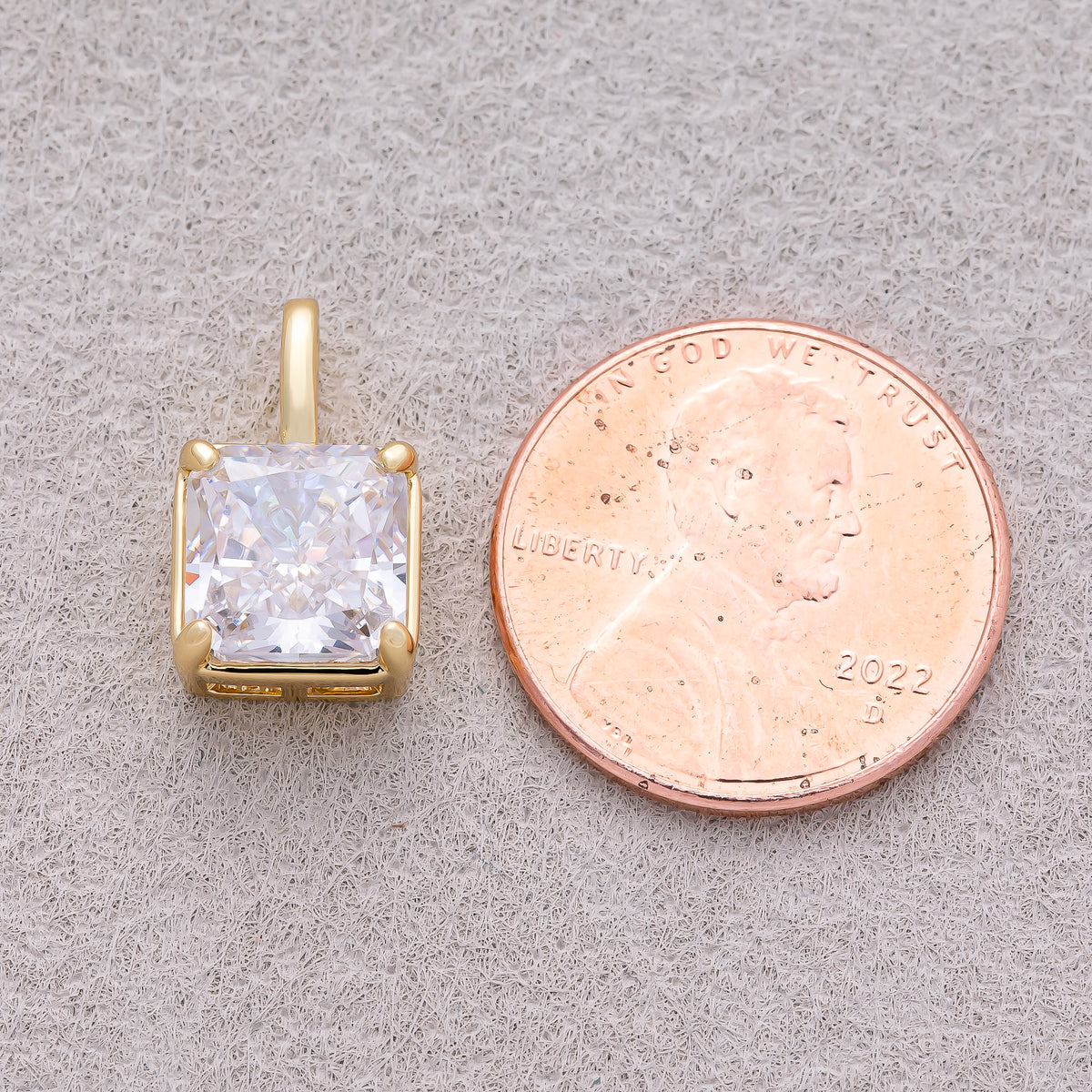 16K Gold Plated Clear CZ Square Pendant - Sold Each