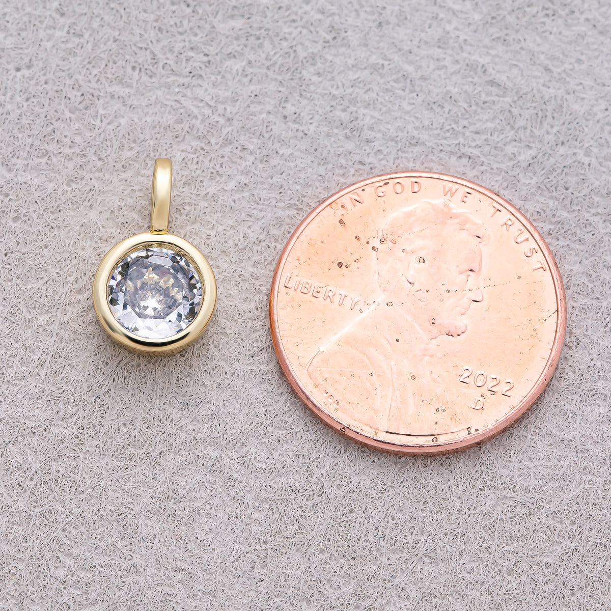 16K Gold Plated Bezel Set CZ Round Solitaire Pendant - Sold Each