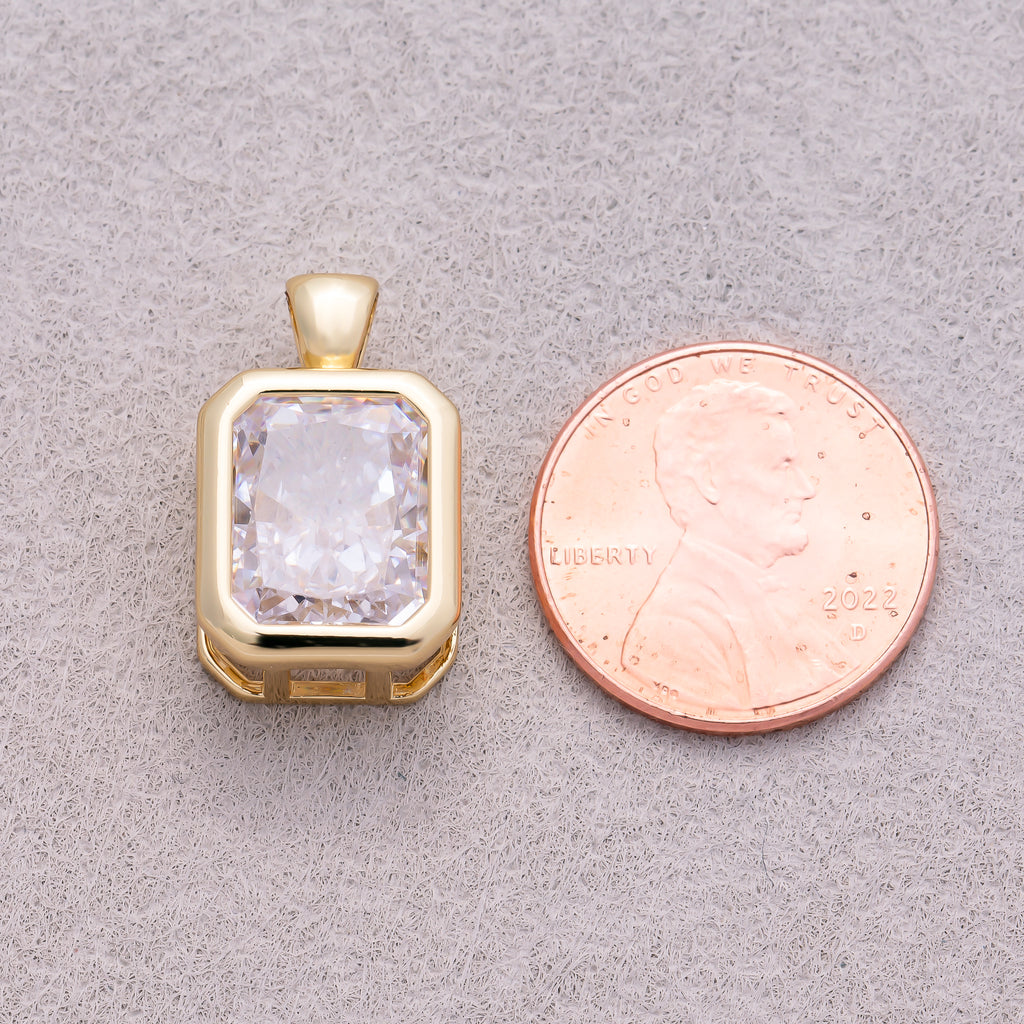 16K Gold Plated Clear CZ Mini Edged Baguette Bezel Pendant - Sold Each