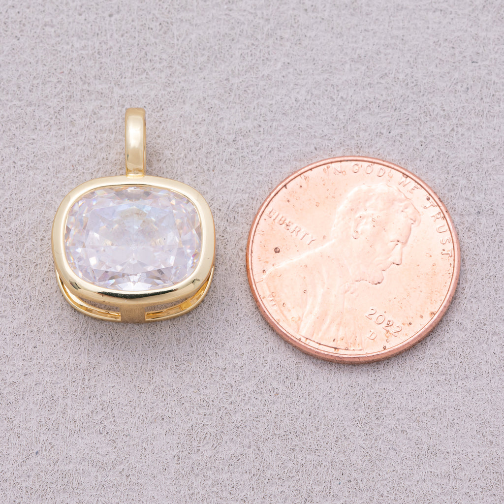 16K Gold Plated Rounded Rectangle CZ Bezel Geometric Pendant - Sold Each