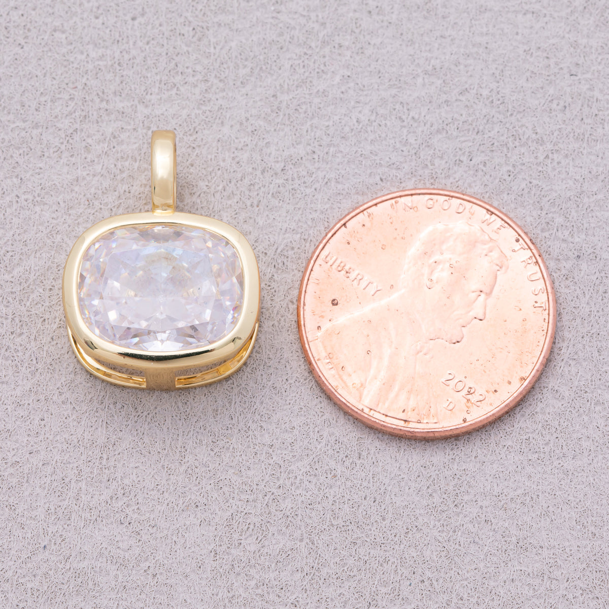 16K Gold Plated Rounded Rectangle CZ Bezel Geometric Pendant - Sold Each