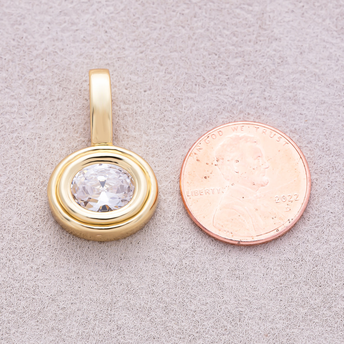 16K Gold Plated Clear CZ Round Solitaire Bezel Pendant - Sold Each